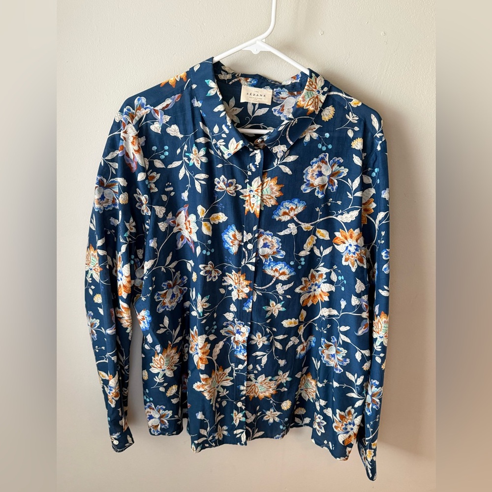 Sezane Pierro Shirt Navy Bloom - Size 14 - Picture 5 of 6